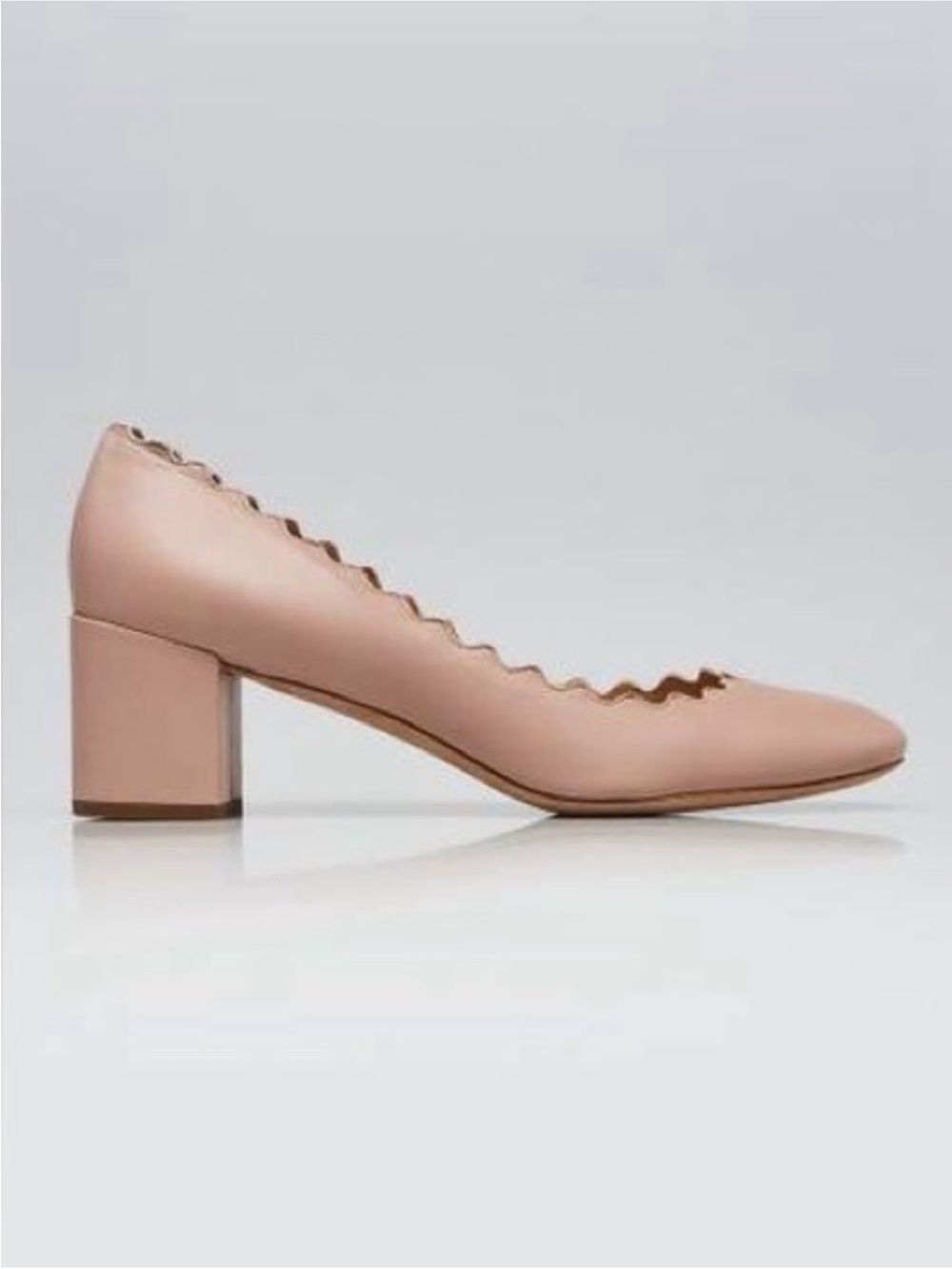Chloe Lauren Scalloped Block Heel Pumps Leather Blush 7 shoe designer heels